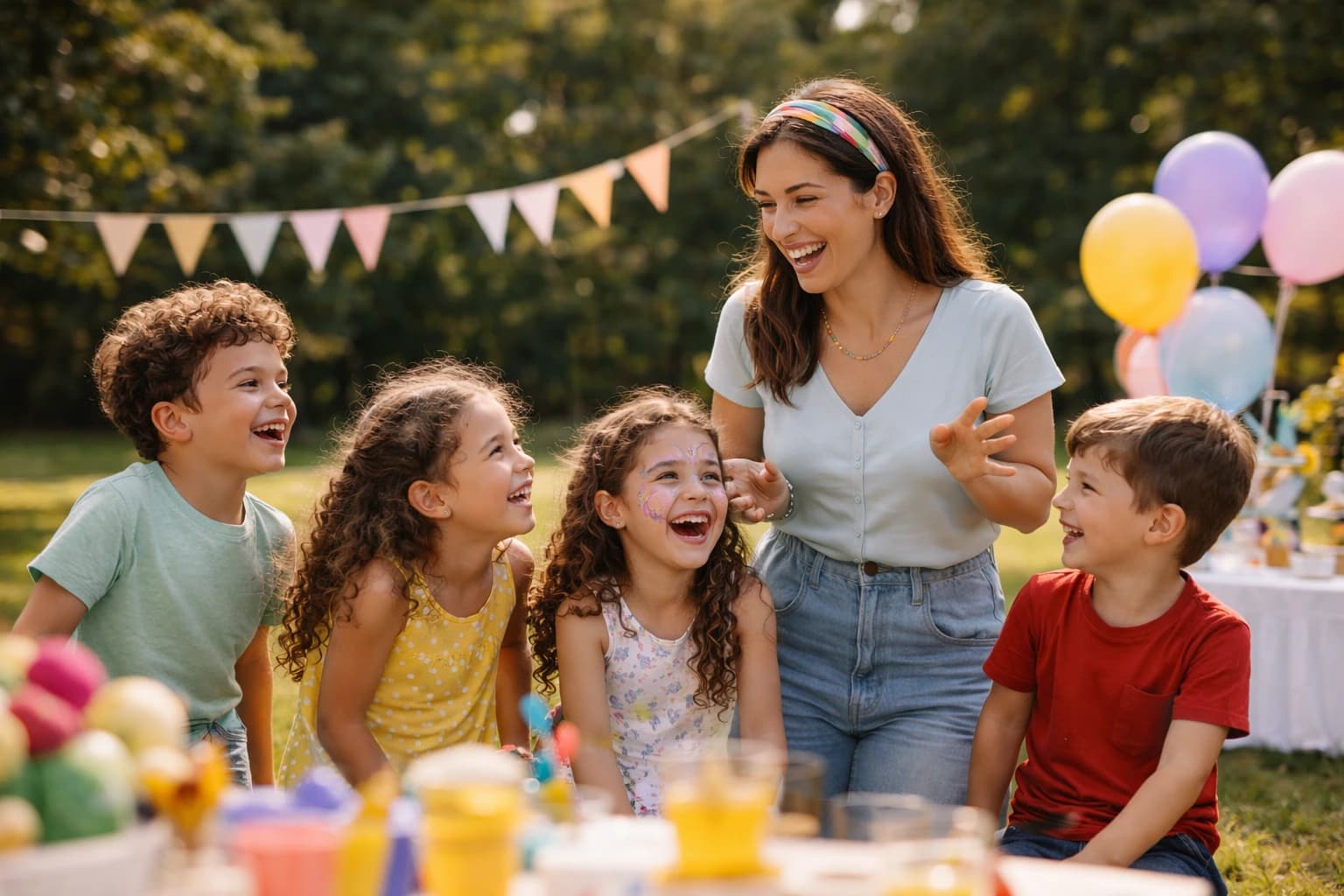 Animadora infantil com crianças numa festa de aniversário em Lisboa