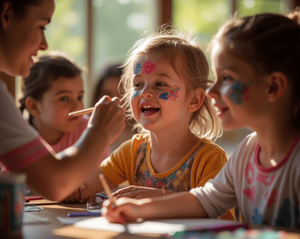 Criança com pintura facial divertida